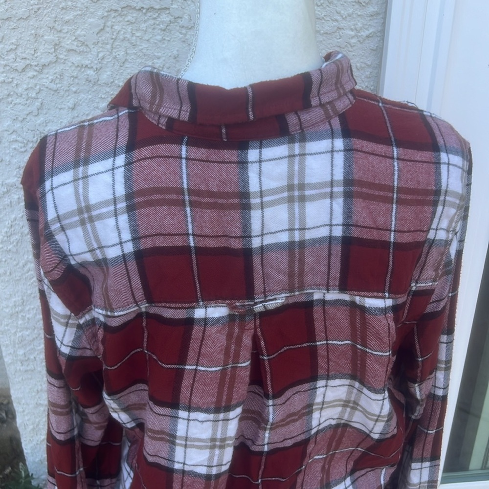 American Eagle AHH-AMAZINGLY Soft Boyfriend Fit Brown Plaid Flannel Women Size L - Picture 5 of 7